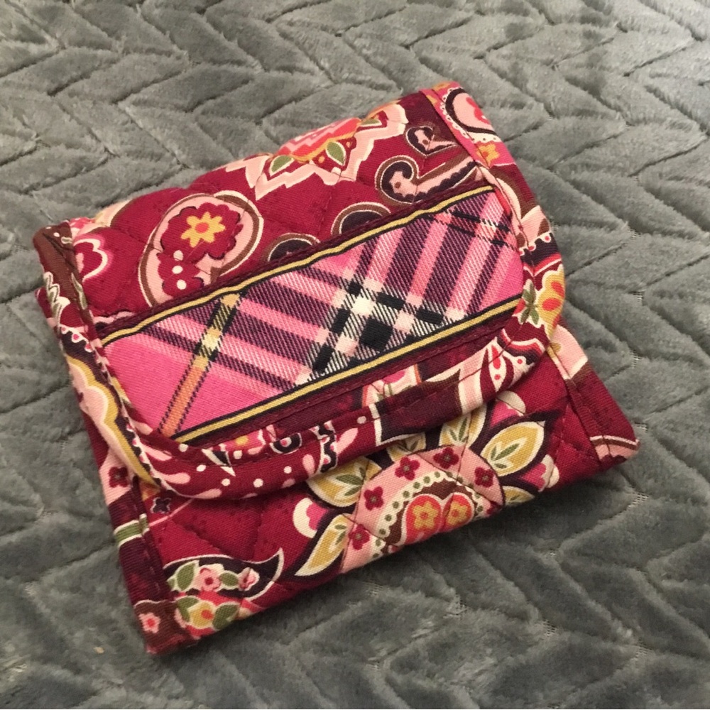 Vera Bradley Burgundy and Pink Floral Trifold Wallet